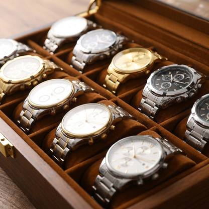 Luxury Watch Box for 10 Watches - Black Lacquer & Cognac Velvet Edmond veltor